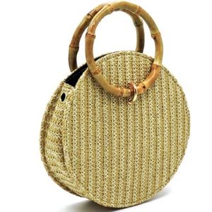 Straw Circle Bamboo Handle Bag